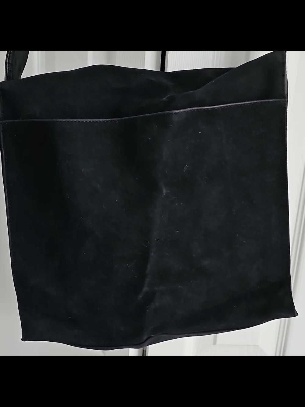 HUGO Black Suede Messenger Bag with Buckle Straps